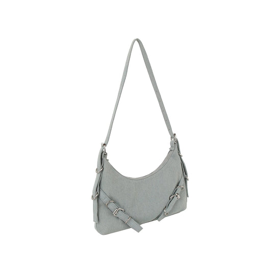 Two strap point denim hobo shoulder bag