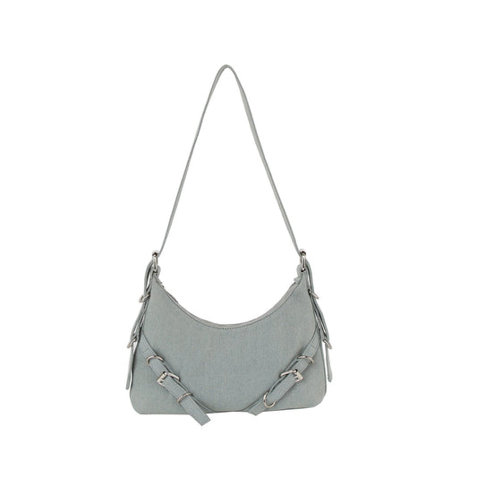 Two strap point denim hobo shoulder bag