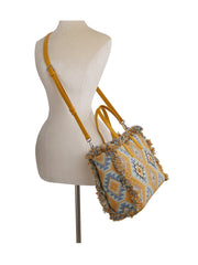 Argyle pattern with shell and tassel detail tote