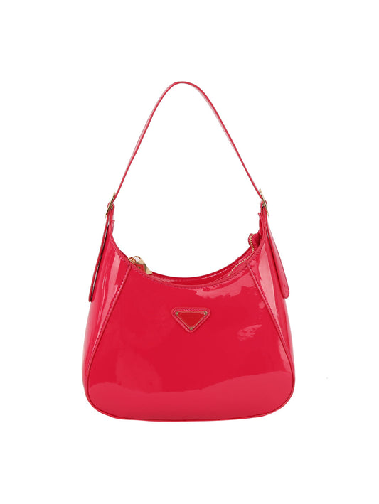Shiny leather hobo shoulder bag