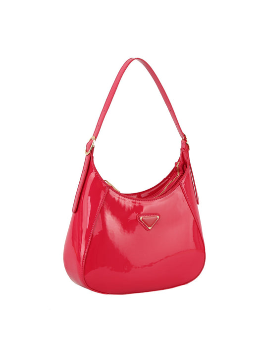 Shiny leather hobo shoulder bag