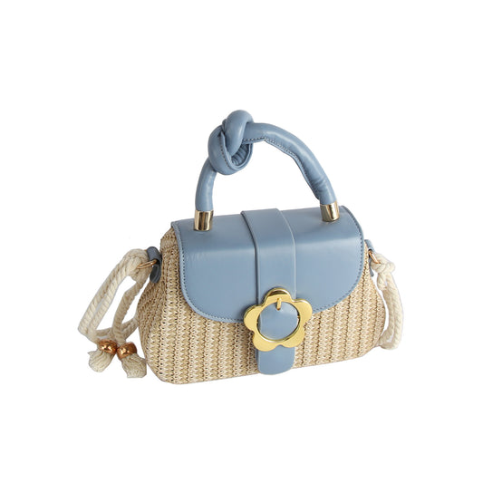 Flower Buckle Straw Woven Crossbody Bag