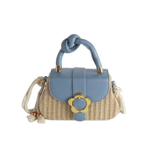 Flower Buckle Straw Woven Crossbody Bag