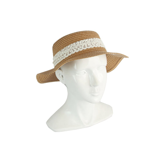 Lace Bow Short Brim Straw Hat