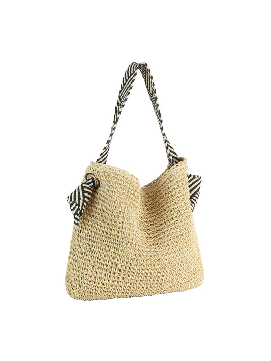 Striped Knot Handle Straw Tote