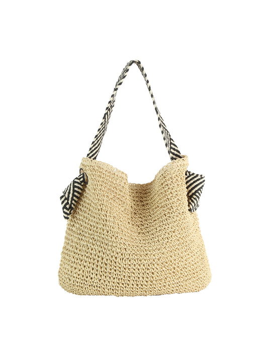 Striped Knot Handle Straw Tote