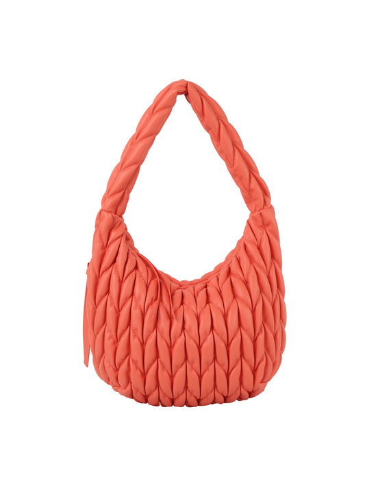 Quilted testured puffy hobo shoulder bag