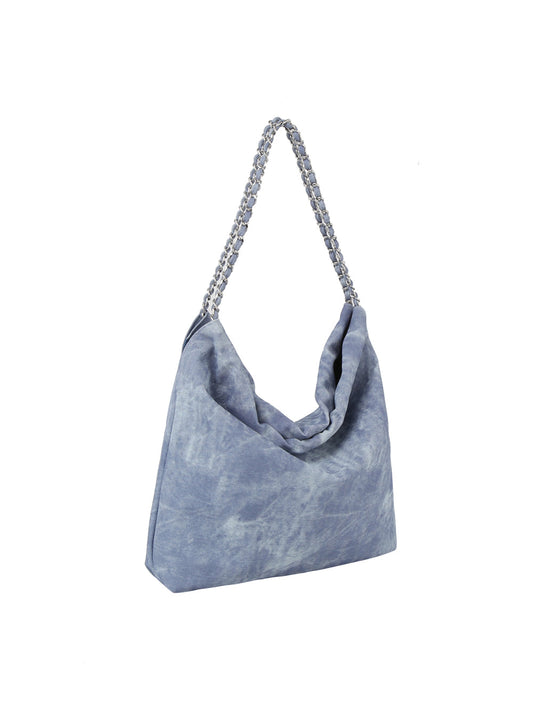 Denim large hobo tote bag with chain detail strap
