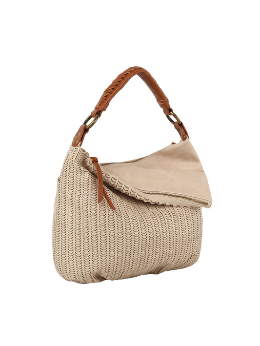 Outer flapped unique design woven hobo shoulder bag