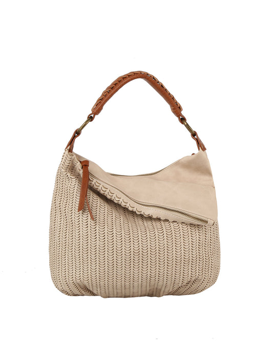 Outer flapped unique design woven hobo shoulder bag