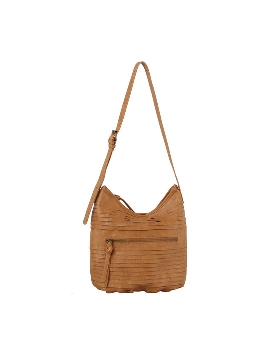 Grained leather hobo crossbody bag