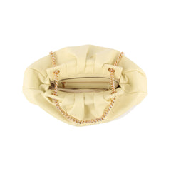 Slouchy soft leather clutch with gold chain