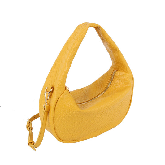 Textured leather hobo bag with crossbody strap