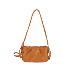 Soft leather scrunch shoulder bag with woven strap