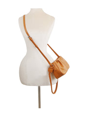 Soft leather scrunch shoulder bag with woven strap
