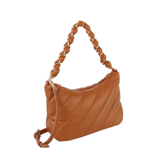 Puffy leather chain point handle shoulder bag