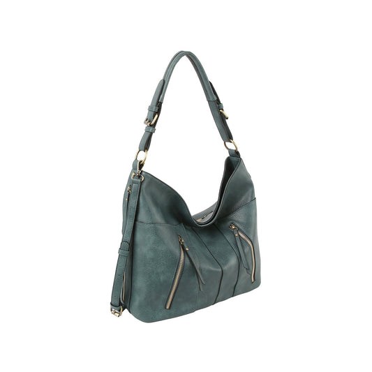 Trendy design two front zipper hobo shoulder bag