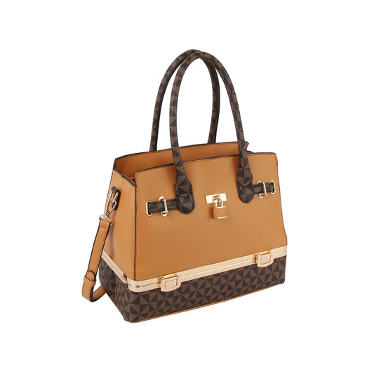 Lock detail two tone top handle bag