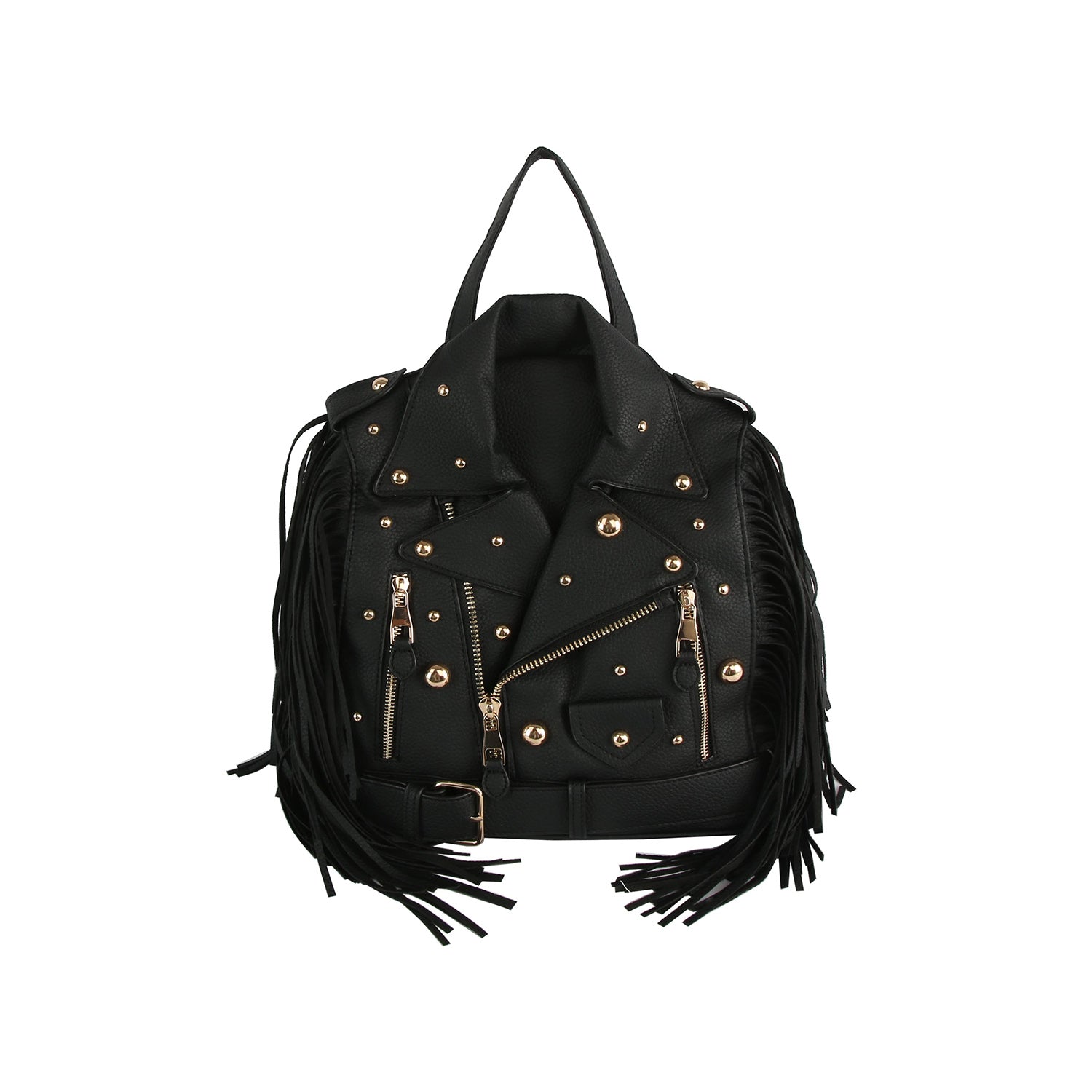 black leather biker studded backpack Studded Fringe Motorcycle Jacket Backpack