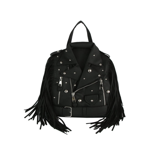 Studded Fringe Motorcycle Jacket Backpack