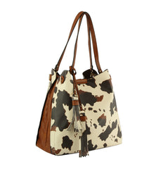 Cow Print Satchel Tassel Handbag