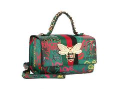 Multi Graffiti Fashion Patent leather Bee Satchel with Wallet shoulder bag