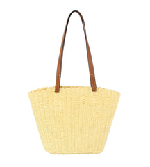 Straw basket bag with vegan leather handle