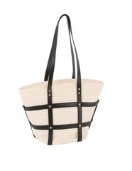 Woven Straw and Faux Leather Beach Tote