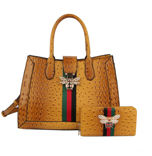 HF  Embossed Bee Accented Tote Set