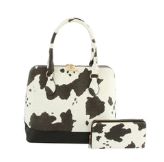 Cow Leo Print Women Satchel Top Handle Bag