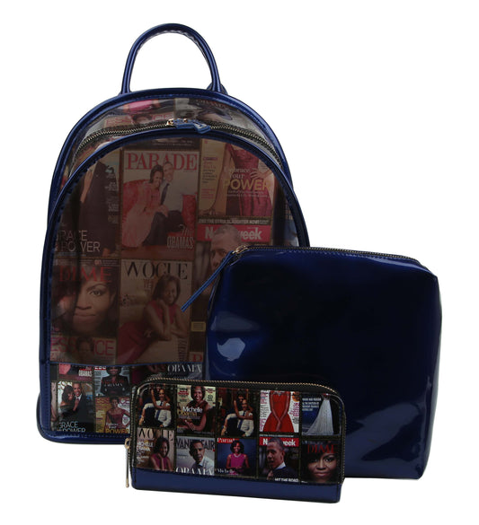 Glossy Magazine Backpack Travel Bag Wallet Handbag