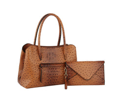 Fashion Ostrich Top Handle Satchel with Matching Clutch