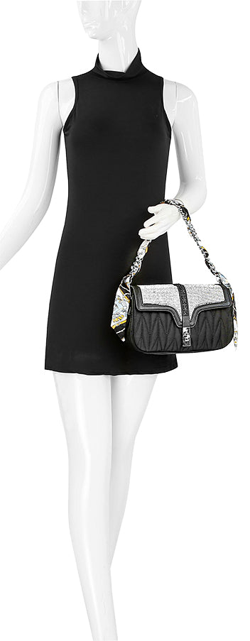 Scarf Accented Sparkling Shoulder Bag