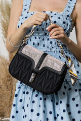 Scarf Accented Sparkling Shoulder Bag