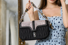 Scarf Accented Sparkling Shoulder Bag