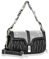 Scarf Accented Sparkling Shoulder Bag