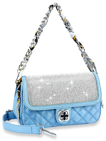 Scarf Accented Sparkling Top Flap Shoulder Bag