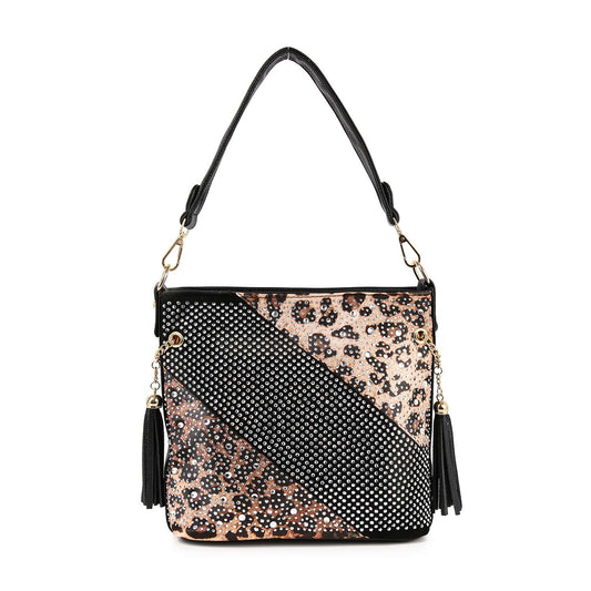 Bold Rhinestone Print Leopard Hobo Crossbody