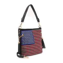 Rhinestone Flag Americana Hobo Crossbody