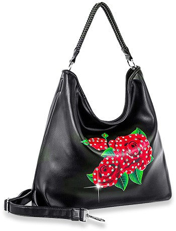 Graphic Rose Print Hobo Handbag