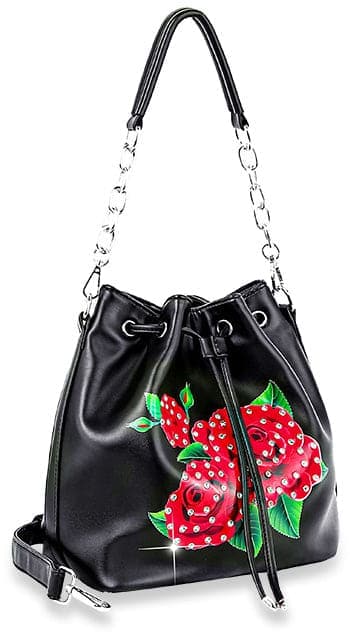 Graphic Rose Print Drawstring Hobo Handbag