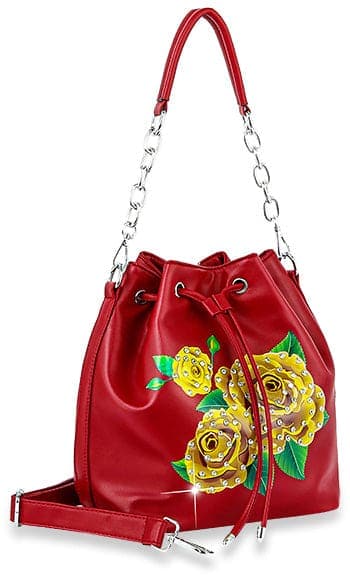 Graphic Rose Print Drawstring Hobo Handbag