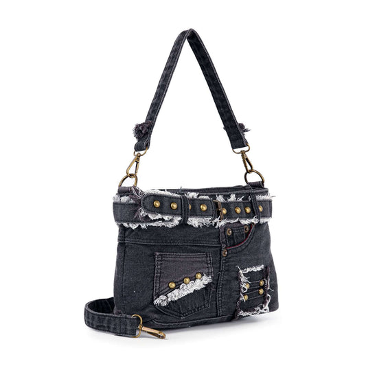 Belted Denim Hobo Handbag