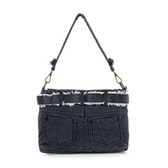 Belted Denim Hobo Handbag