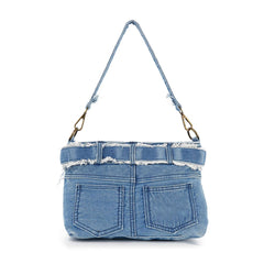 Belted Denim Hobo Handbag