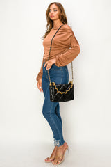 Quilted Front Flap Shoulder Bag
