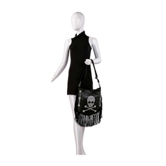 Skull Design Fringed Rhinestone Shoulder Bag