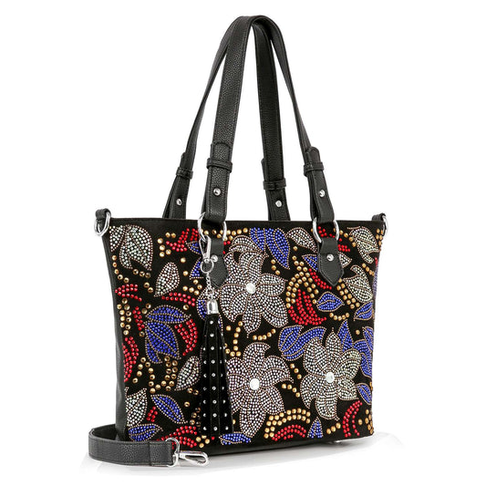 Colorful Rhinestone Patterned Tote Handbag