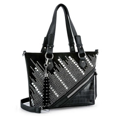 Zipper Accented Rhinestone Bling Tote