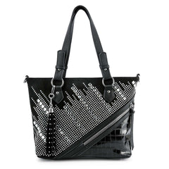 Zipper Accented Rhinestone Bling Tote